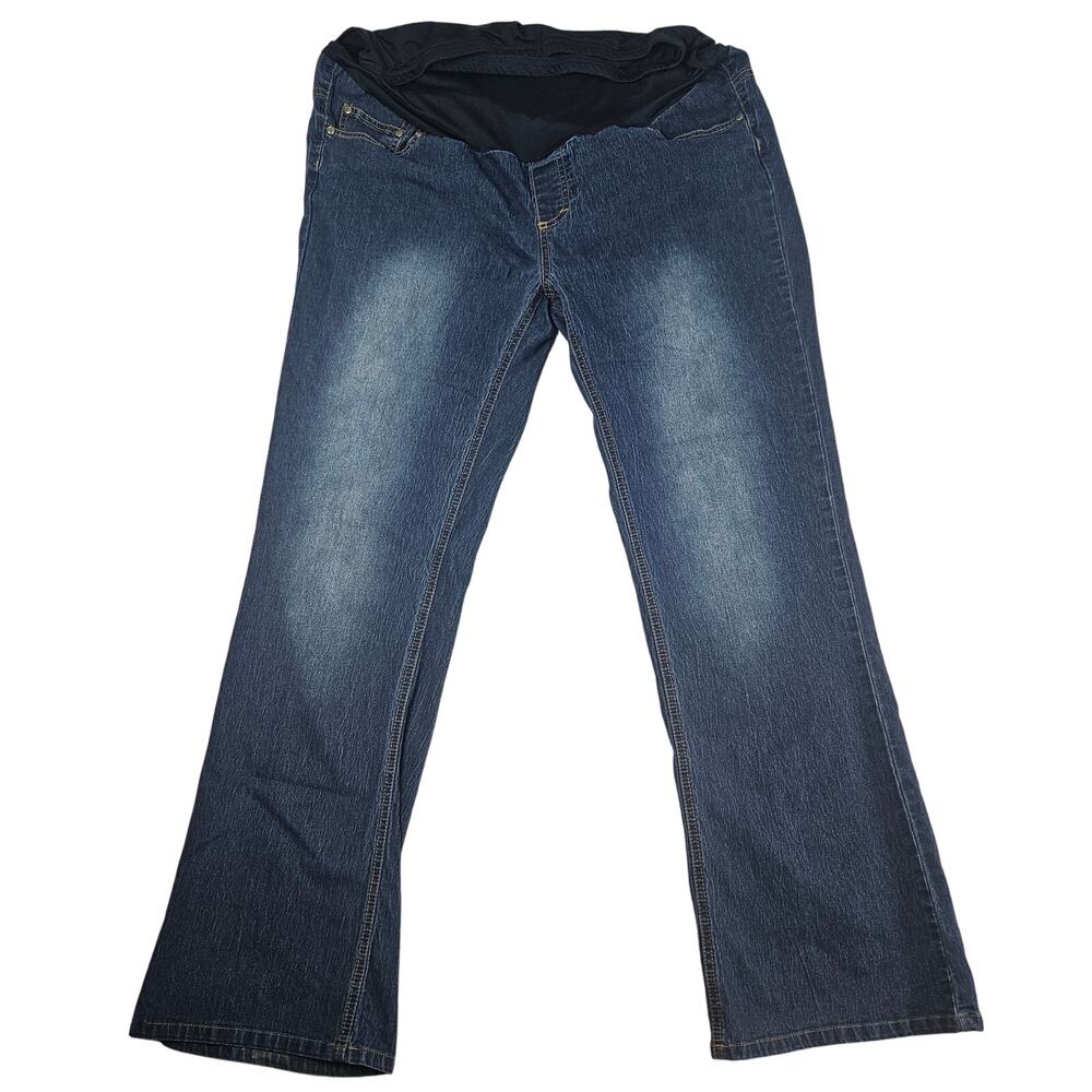 Times Two Maternity Jeans Womens XL Dark Wash Stretch Straight Leg Denim